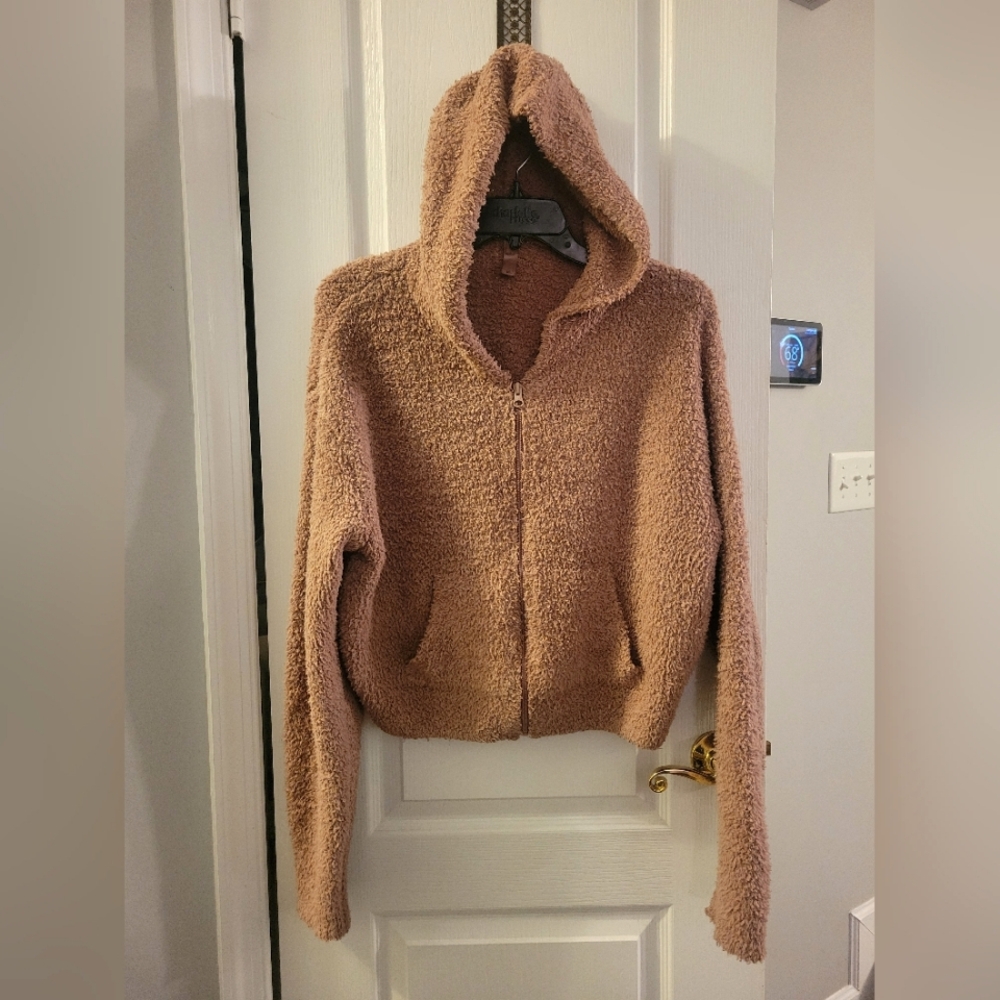SKIMS Cozy Knit Full Zip Hoodie Teddy Jacket Camel Beige Size L/XL